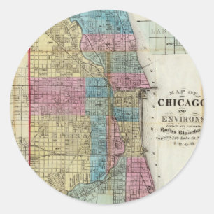 Vintage Karte von Chicago (1869) Runder Aufkleber
