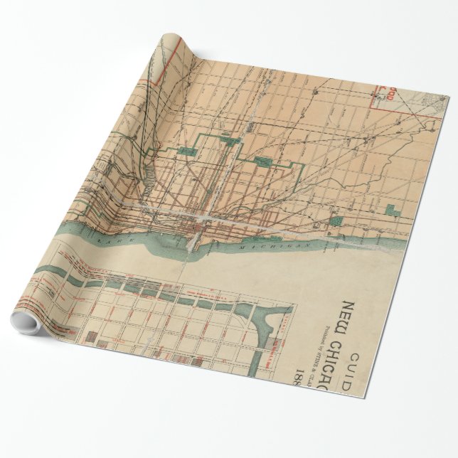 Vintage Karte von Chicago Illinois (1889) Geschenkpapier (Ungerollt)