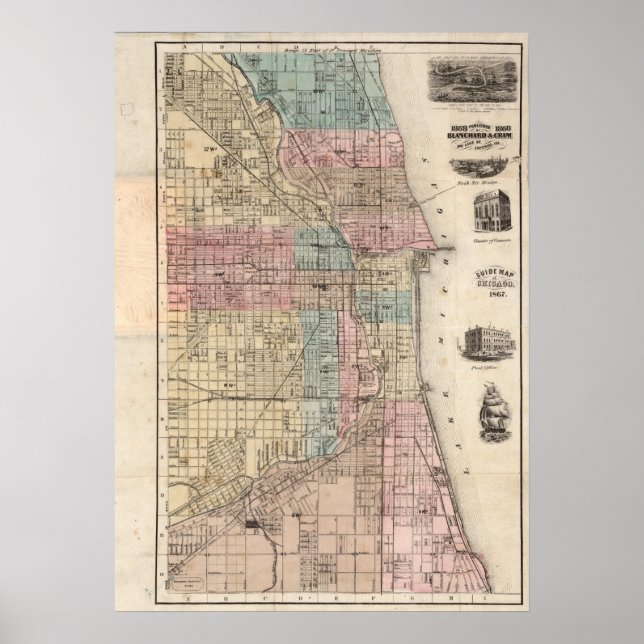 Vintage Karte von Chicago Poster (Vorne)