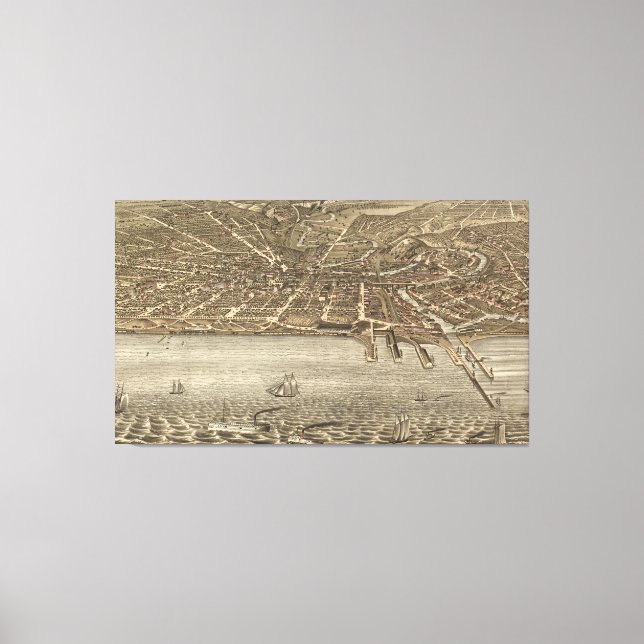 Vintage Karte von Cleveland (1877) Leinwanddruck (Vorderseite)