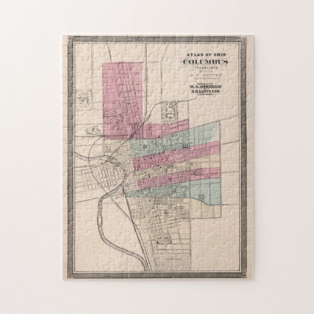 Vintage Karte von Columbus Ohio (1868) Puzzle (Vertikal)