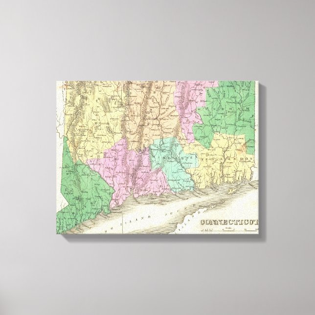 Vintage Karte von Connecticut (1827) Leinwanddruck (Vorderseite)