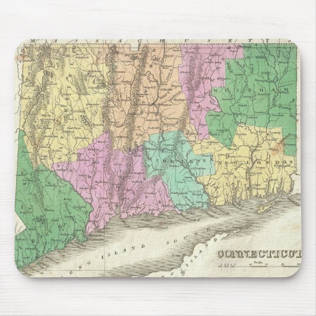 Vintage Karte von Connecticut (1827) Mousepad (Vorne)