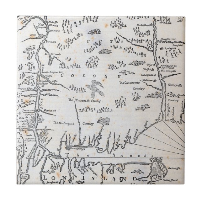 Vintage Karte von Connecticut Fliese (Vorderseite)