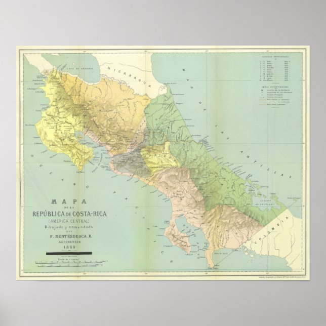 Vintage Karte von Costa Rica Poster (Vorne)