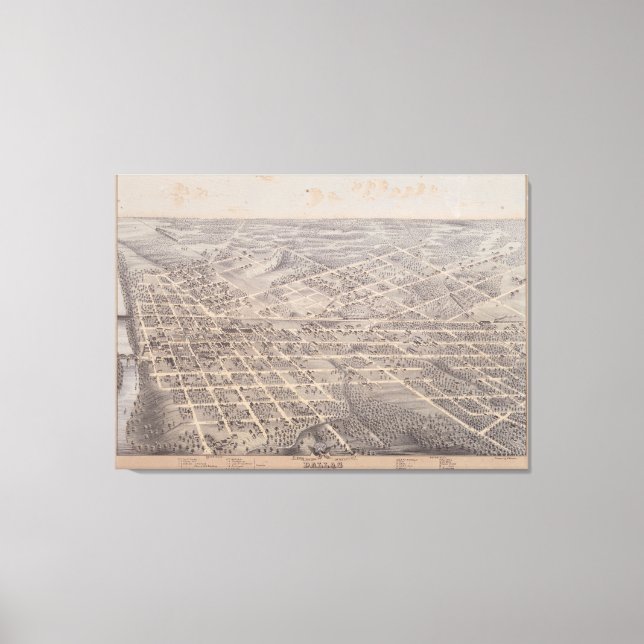 Vintage Karte von Dallas Texas (1872) Leinwanddruck (Vorderseite)
