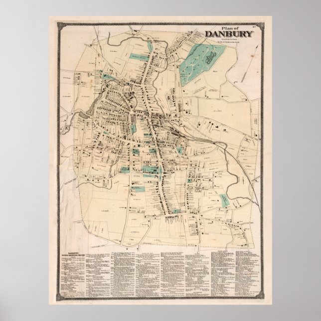Vintage Karte von Danbury Connecticut (1867) Poster (Vorne)