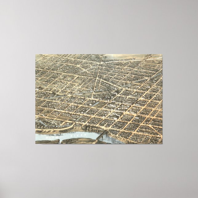 Vintage Karte von Dayton Ohio (1870) Leinwanddruck (Vorderseite)