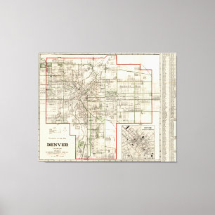 Vintage Karte von Denver Colorado (1920) Leinwanddruck