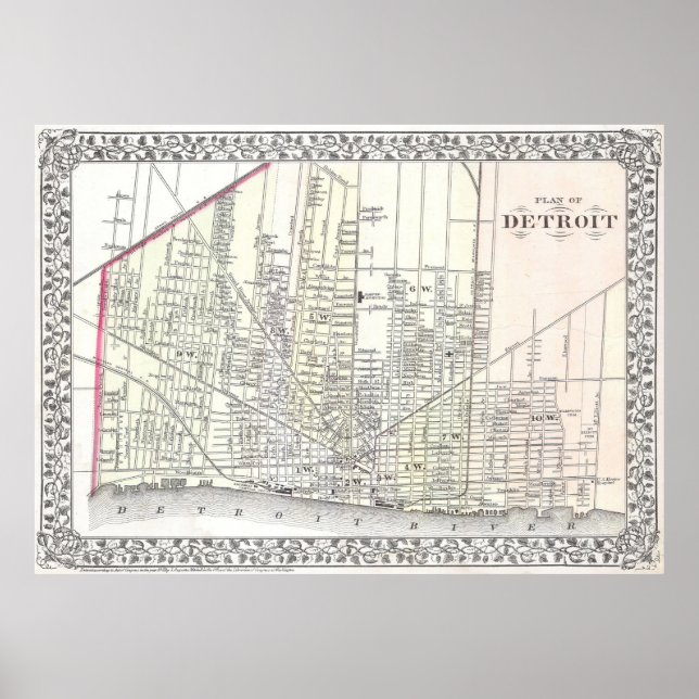 Vintage Karte von Detroit Michigan (1872) Poster (Vorne)