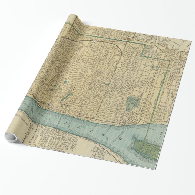 Vintage Karte von Detroit Michigan (1895) Geschenkpapier (Ungerollt)
