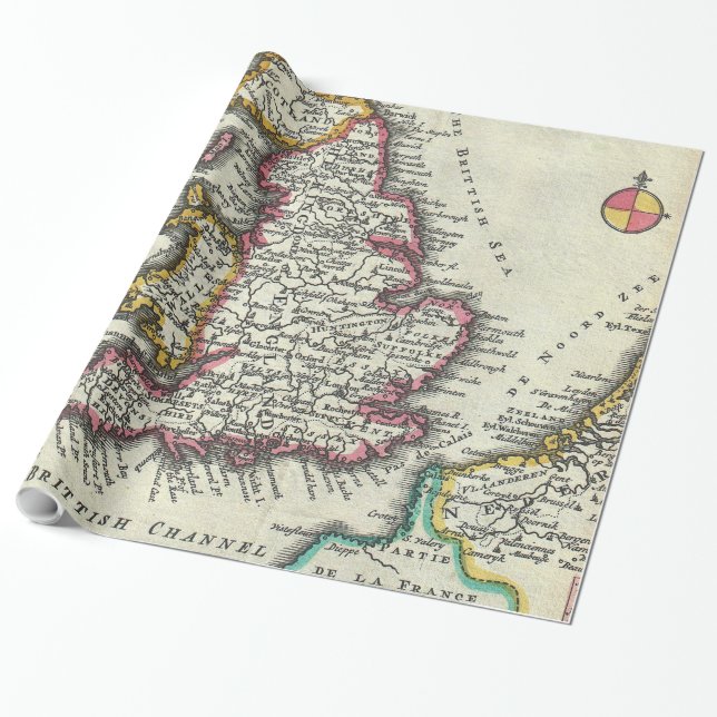 Vintage Karte von England (1747) Geschenkpapier (Ungerollt)