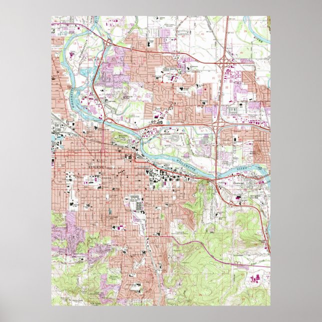 Vintage Karte von Eugene Oregon (1967) Poster (Vorne)