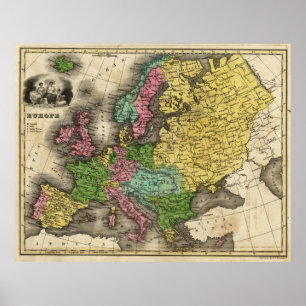 Vintage Karte von Europa (1842) Poster