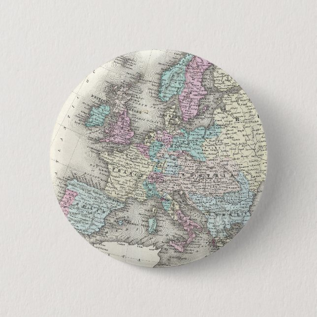 Vintage Karte von Europa (1855) Button (Vorderseite)