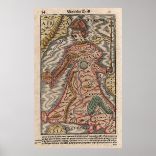 Vintage Karte von Europa als Königin (1570) Poster