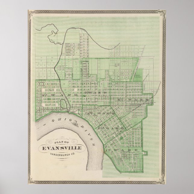 Vintage Karte von Evansville Indiana (1876) Poster (Vorne)