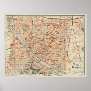 Vintage Karte von Florenz Italien (1895) Poster