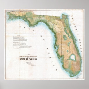 Vintage Karte von Florida 1848 Poster