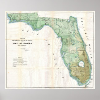 Vintage Karte von Florida, 1853 Poster