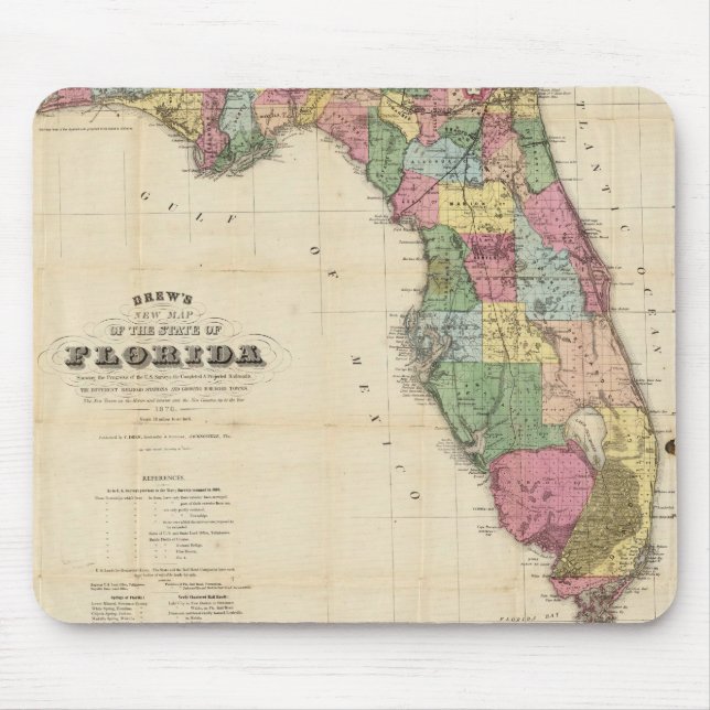 Vintage Karte von Florida (1870) Mousepad (Vorne)