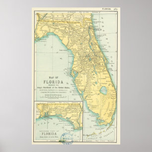 Vintage Karte von Florida (1891) Poster
