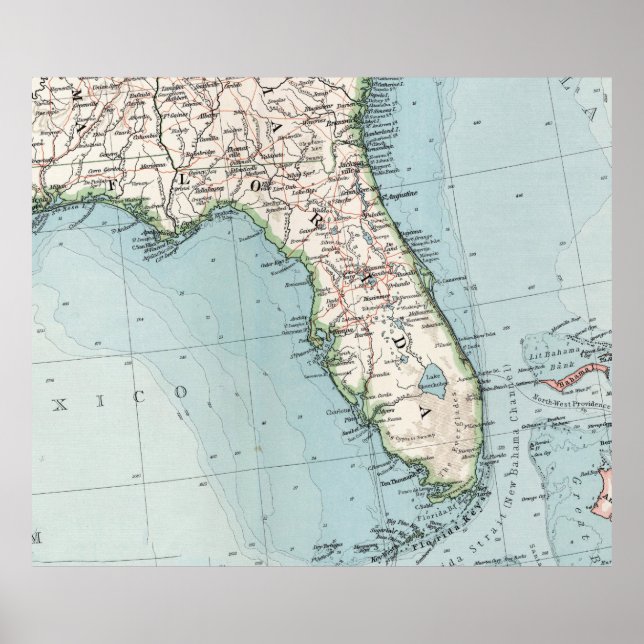 Vintage Karte von Florida (1900) Poster (Vorne)