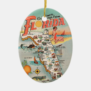 Vintage Karte von Florida Keramik Ornament