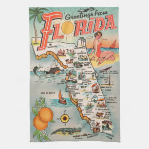 Vintage-Karte von Florida mit Attraktionen Handtuch
