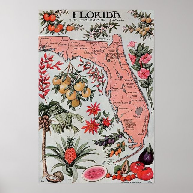 Vintage Karte von Florida Poster (Vorne)