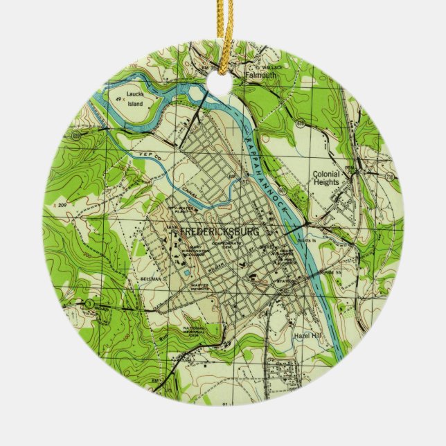 Vintage Karte von Fredericksburg Virginia (1944) Keramikornament (Vorne)