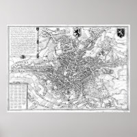 Vintage Karte von Gent Belgium (1650) BW