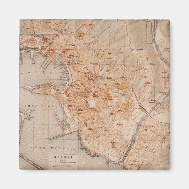 Vintage Karte von Genua Italien (1906) Magnet (Vorne)