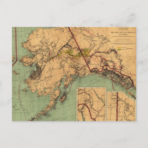 Vintage Karte von Gold und Kohle in Alaska (1898)