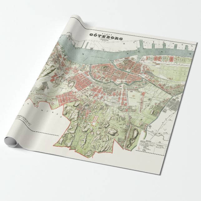 Vintage Karte von Gothenburg, Schweden Geschenkpapier (Ungerollt)