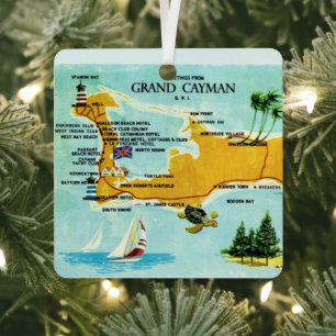 Vintage-Karte von Grand Cayman Ornament Aus Metall