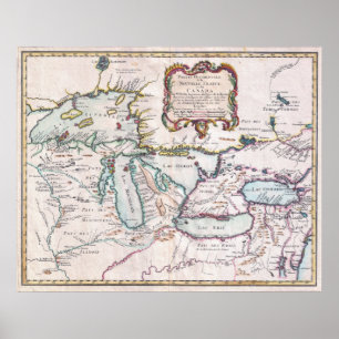 Vintage Karte von Great Lakes Poster