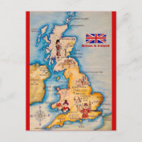 Vintage Karte von Großbritannien & Irland Postkart