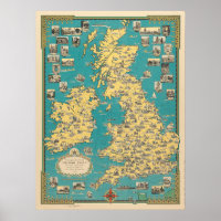 Vintage Karte von Großbritannien Poster