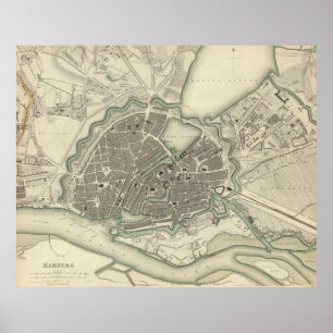 Vintage Karte von Hamburg Deutschland (1841) Poster