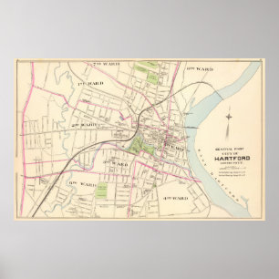Vintage Karte von Hartford Connecticut (1893) Poster