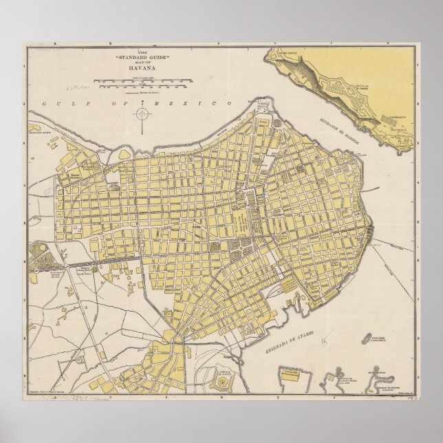 Vintage Karte von Havanna Kuba (1905) Poster (Vorne)