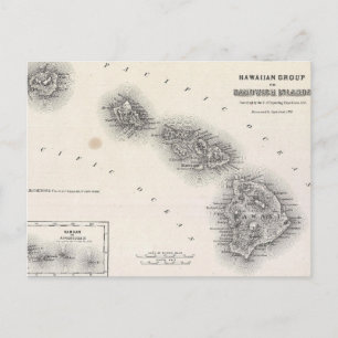 Vintage-Karte von Hawaii und Neuseeland (1855) Postkarte