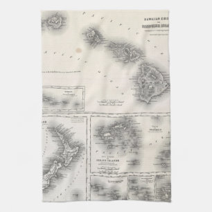 Vintage Karte von Hawaii und von Neuseeland (1855) Küchentuch