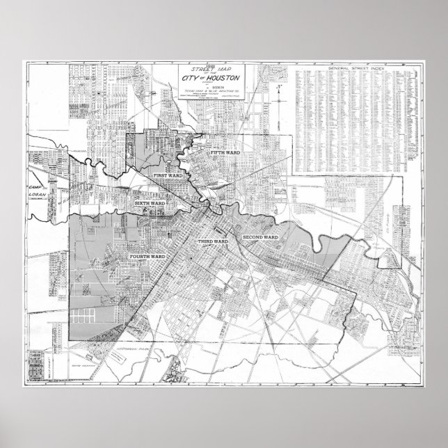 Vintage Karte von Houston (1920) Poster (Vorne)