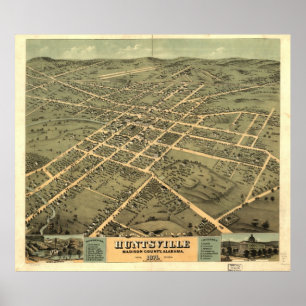 Vintage Karte von Huntsville Alabama (1871) Poster
