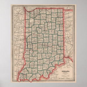 Vintage Karte von Indiana (1883) Poster