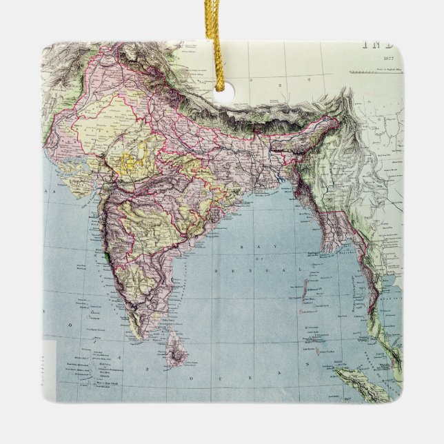 Vintage Karte von Indien | 1877 Keramikornament (Vorderseite)