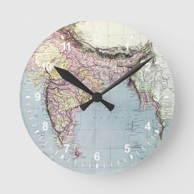 Vintage Karte von Indien | 1877 Runde Wanduhr (Vorderseite)