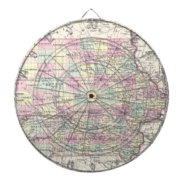 Vintage Karte von Iowa (1855) Dartscheibe (vorne)
